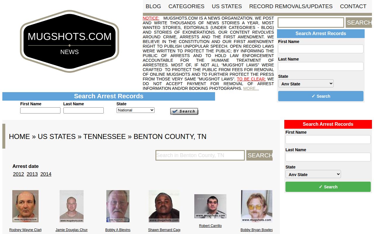 Unofficial Benton County Tennessee arrest index
